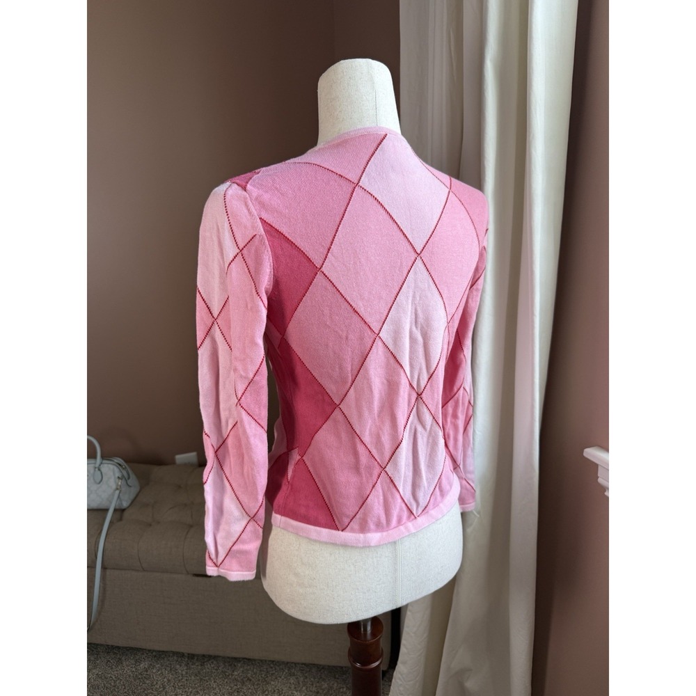 Vintage Talbots Pink Argyle Sweater Petite Medium Spring Preppy - Picture 2 of 4